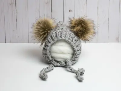 Double Pompom Bear Ears Pixie Bonnet Hat Baby Children