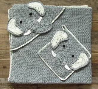 Elephant Hooded Towel and Matching Washcloth