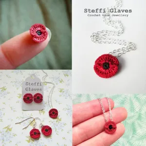 Micro crochet pattern poppy jewellery