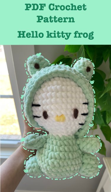 Hello kitty in a frog costume: Crochet pattern