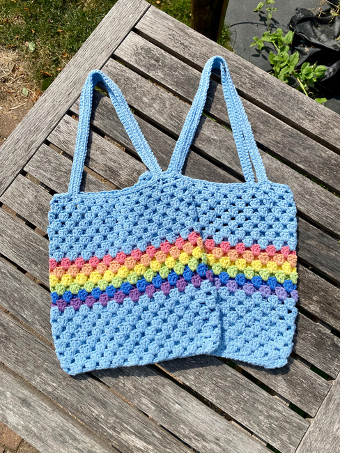 crochet rainbow tote bag