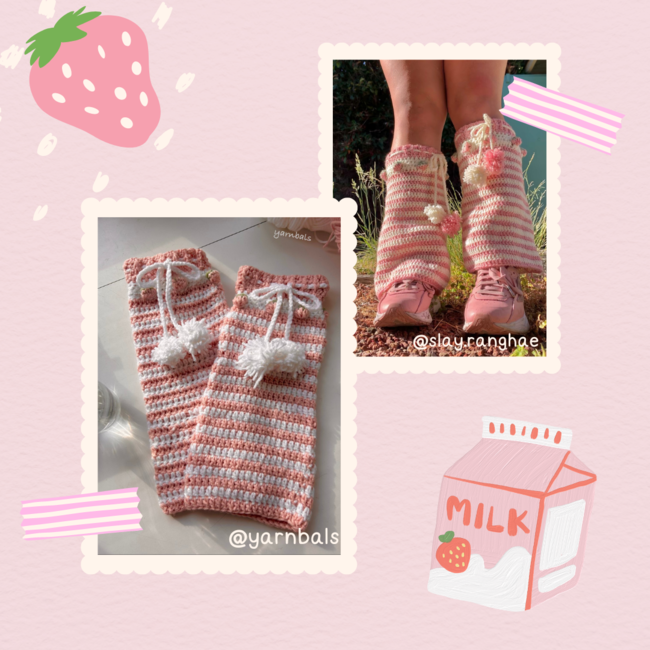 Strawberry milk legwarmers: Crochet pattern