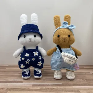 Dress-up Bunny Amigurumi Overall set crochet pattern # DUBA-03 | cute rabbit crochet toy, crochet plushie, removable clothes doll