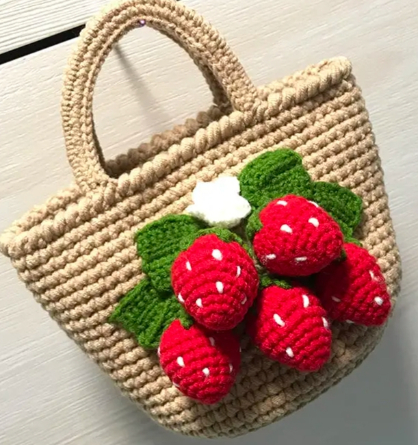 Strawberry Design Crochet Crossbody Bag Mini Fashion Handbag - Temu