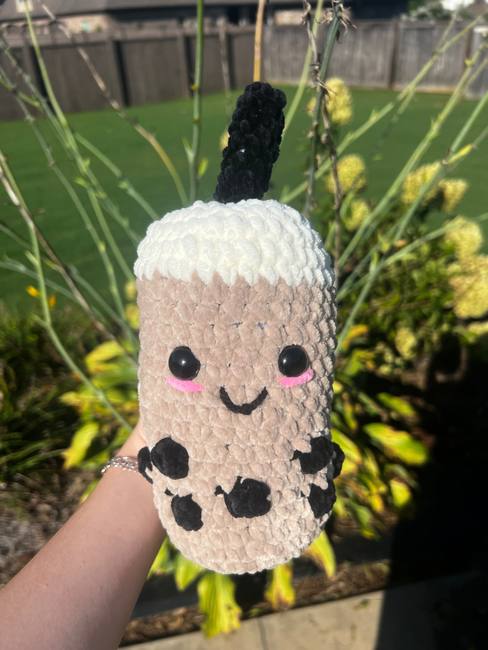 Boba tea crochet keychain