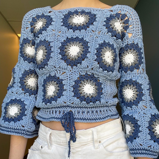 Granny Square Crop Top,long Sleeve Top,crochet Crop Sweater,festival Top , crochet Patchwork Top -  Canada