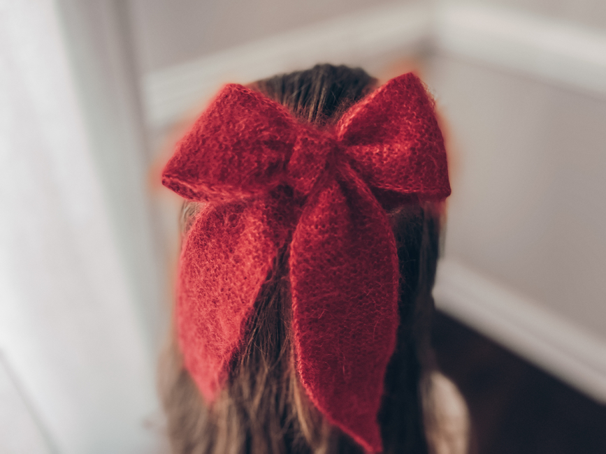 Hair Bow, Fuzzy Hair Ribbon, Crochet Bow Tie, Hair Ribbon, Knit Ribbon,  Wool Bow Tie, I Cord Bow 