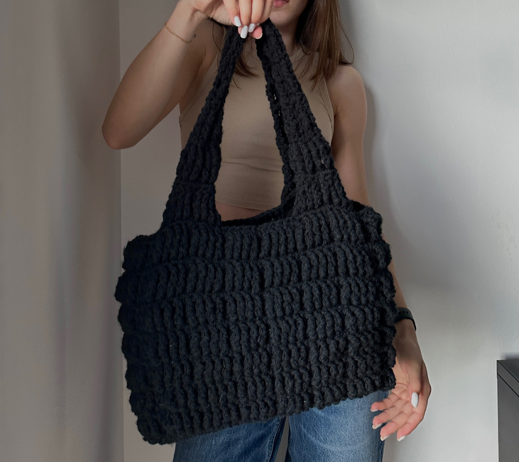 Black Crochet Tote Bag