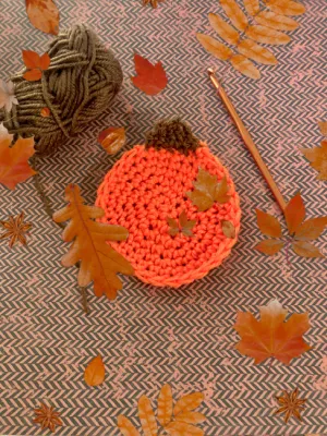 Crochet pumpkin coaster