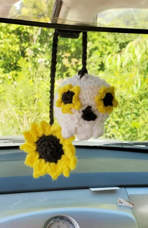Low Sew Sunflower and Skull Car Hanger