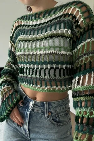 Forest Crochet Cropped Mesh Sweater