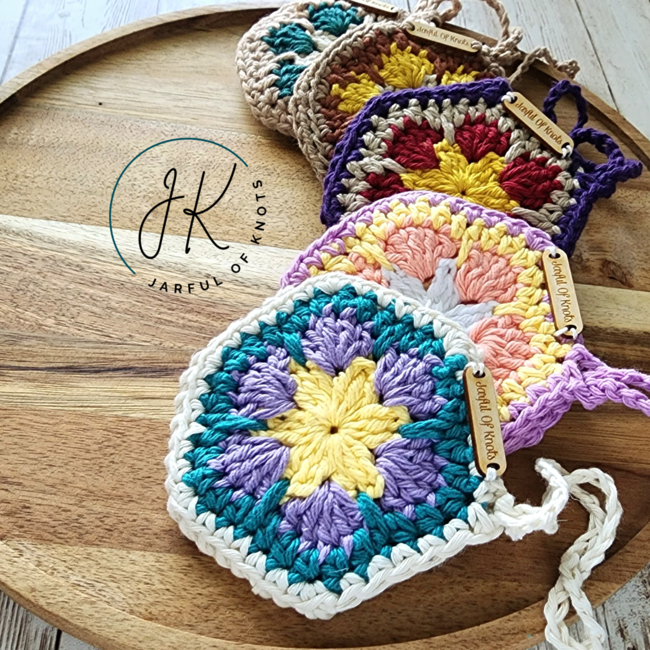 Green and Purple Granny Square Crochet Bag Charm / Keychain 