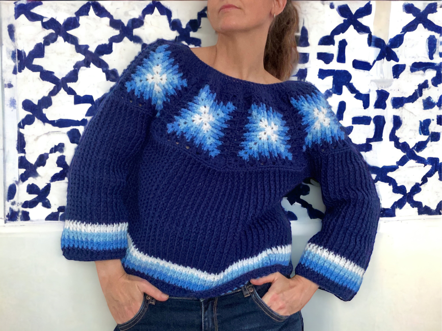 Black granny square yoke crochet jumper