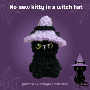 black kitty in a witch hat