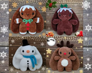 Gingerbread bunny, Xmas pudding bunny, Snowbunny & Reindeer bunny (4-in-1)