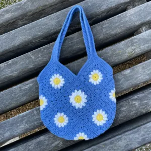 Crochet Daisy Granny Square Tote Bag