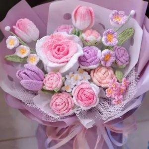 5 in 1 Thai rose Color change rose Tulip Crochet Bouquet