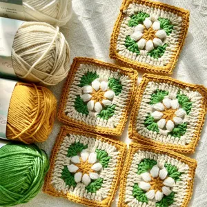 How to Crochet Puff Flower Granny Square Motif