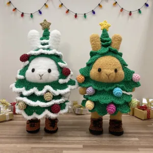 Dress-up Bunny Amigurumi Xmas tree costume set# DUBA-01+04 | cute Christmas rabbit crochet toy, plushie, removable clothes doll