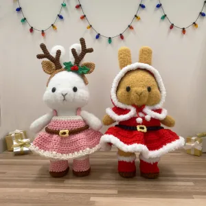 Dress-up Bunny Amigurumi Reindeer Dress set# DUBA-01+05 | cute Christmas rabbit crochet toy, plushie, removable clothes doll