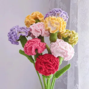 Crochet Carnation Flower Bouquet, Pinkish Purple Color