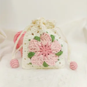 Sakura Granny Square Drawstring Bag