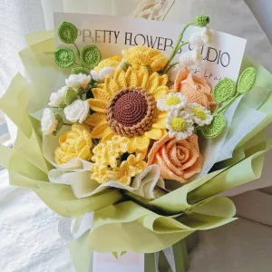 8 in 1 Sunflower Rose Daisy Crochet Flower Bouquet