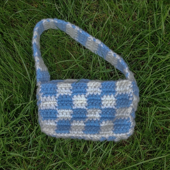 Checkered Crochet Shoulder Bag