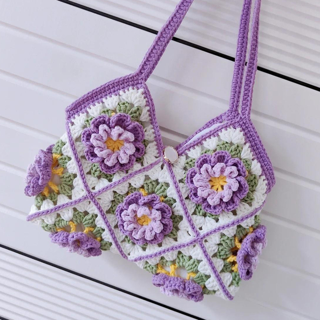 Crochet Flower Granny Square Bag Free Pattern