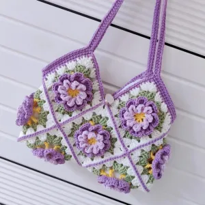 Hibiscus Flower Granny Squares Handle Bag