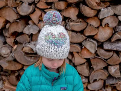 Variegated Heart Winter Pompom Hat