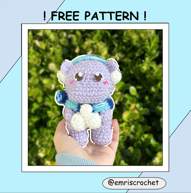 Crochet Pattern Hippo Ice Cream, Chubby, Stuffed Animal, Cute