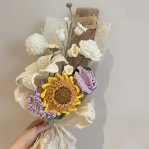 8 in 1 Sunflower Lily Chinese rose Crochet Flower Bouquet