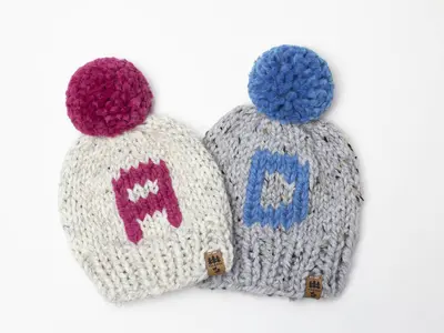 Monogram Winter Pompom Hat Personalized Initial