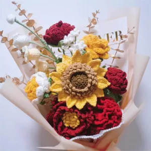 7 in 1 Sunflower Rose Crochet Flower Bouquet