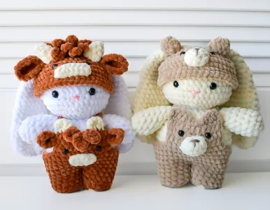 2-in-1 Bunny in a Bear/Highland Cow Costume Crochet Pattnern