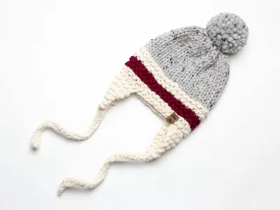Red Stripe Ear Flaps Hat Winter Pompom Toque Baby Children