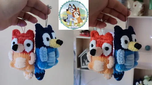 Heeler dog keychains crochet pattern, blue dog backpack charm