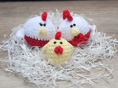 Chicken Family, Rooster, Hen, Chick. Easter Decor. Amigurumi.