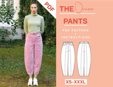 Trousers Sewing Pattern with tapered leg, pockets and zipper, women, XS-XXXL, with video tutorial