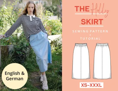 The Skirt Sewing Pattern with elastic waistband, women, XS-XXXL, with video tutorial