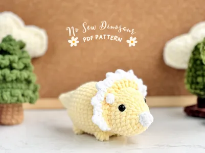 Triceratops Dinosaur No Sew Crochet Pattern, Dinosaur Jurassic World No Sew Pattern, No Sew Amigurumi Crochet Patterns