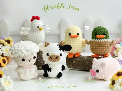 Combo 6in1 Adorable Farm No Sew Crochet Pattern, No Sew Amigurumi Crochet Patterns | Duck, Mallard Duck, Rooster, Pig, Cow, Sheep Pattern