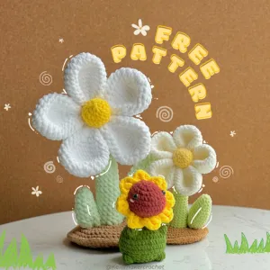 Free Daisy Flower Crochet Pattern, No Sew Amigurumi Crochet Patterns, Crochet Pattern, Plushie Pattern
