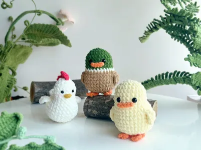 Adorable Farm No Sew Crochet Pattern, No Sew Amigurumi Crochet Patterns, Duck Crochet Pattern, Mallard Duck Pattern, Rooster Crochet Pattern