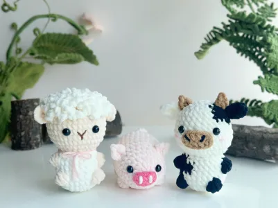 Adorable Farm No Sew Crochet Pattern, No Sew Amigurumi Crochet Patterns, Sheep Crochet Pattern, Pig Crochet Pattern, Cow Crochet Pattern