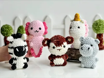 No Sew Zoo Animal Bundle Crochet Pattern, No Sew Amigurumi Crochet Patterns, Monkey Pattern, Unicorn Pattern, Hippo Pattern, Aloxolt Pattern