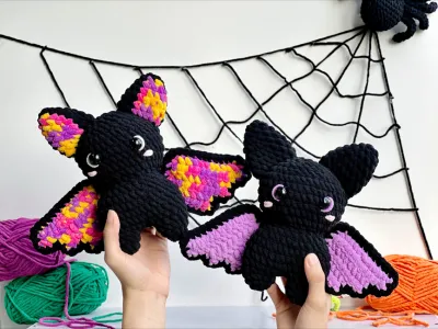 Mixed Color Bat Crochet Pattern, Mixed Color Bat Halloween Crochet Pattern, Mixed Color Bat Halloween Amigurumi Crochet Pattern