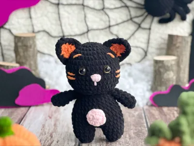 Black Cat Halloween Crochet Pattern, Halloween Cat Decor, Stuffed Animal, Halloween Crochet, Amigurumi Crochet Pattern