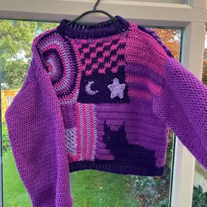 Crochet Cat Patchwork Jumper